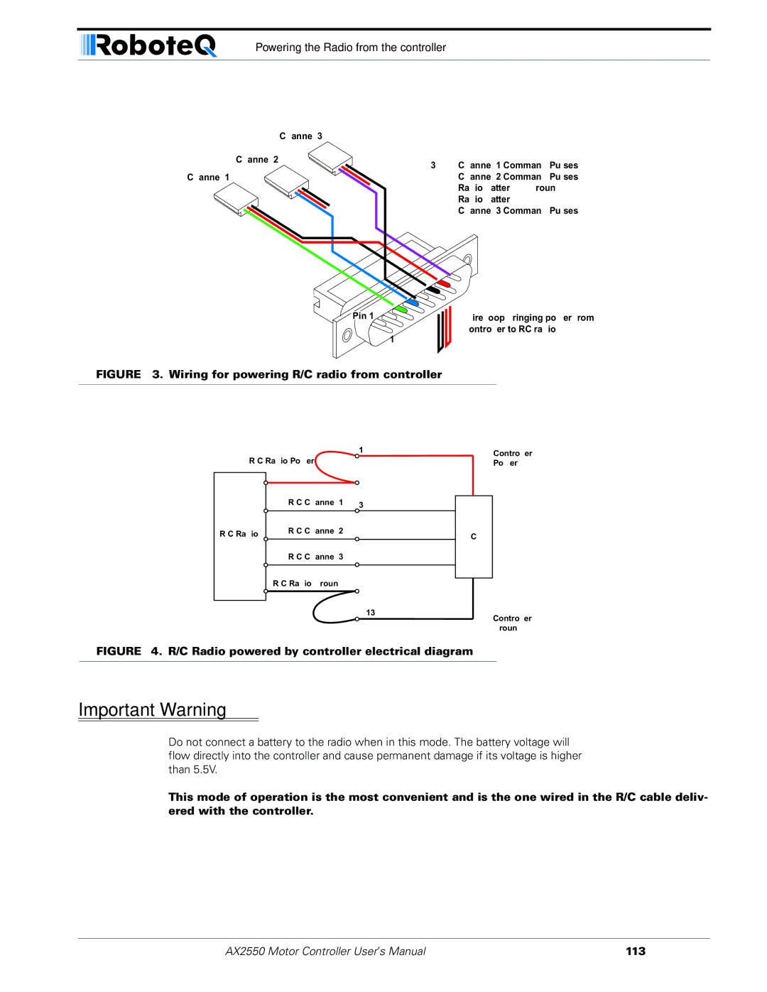 RoboteQ AX2850 user manual Powering the Radio from the controller, Wiring for powering R/C radio from controller 