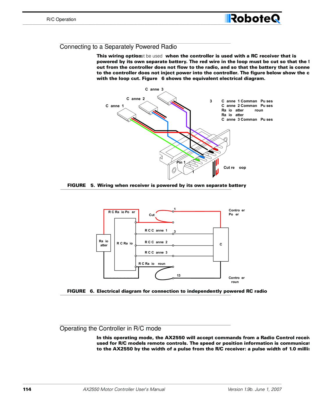 RoboteQ AX2850 user manual Connecting to a Separately Powered Radio, Operating the Controller in R/C mode 