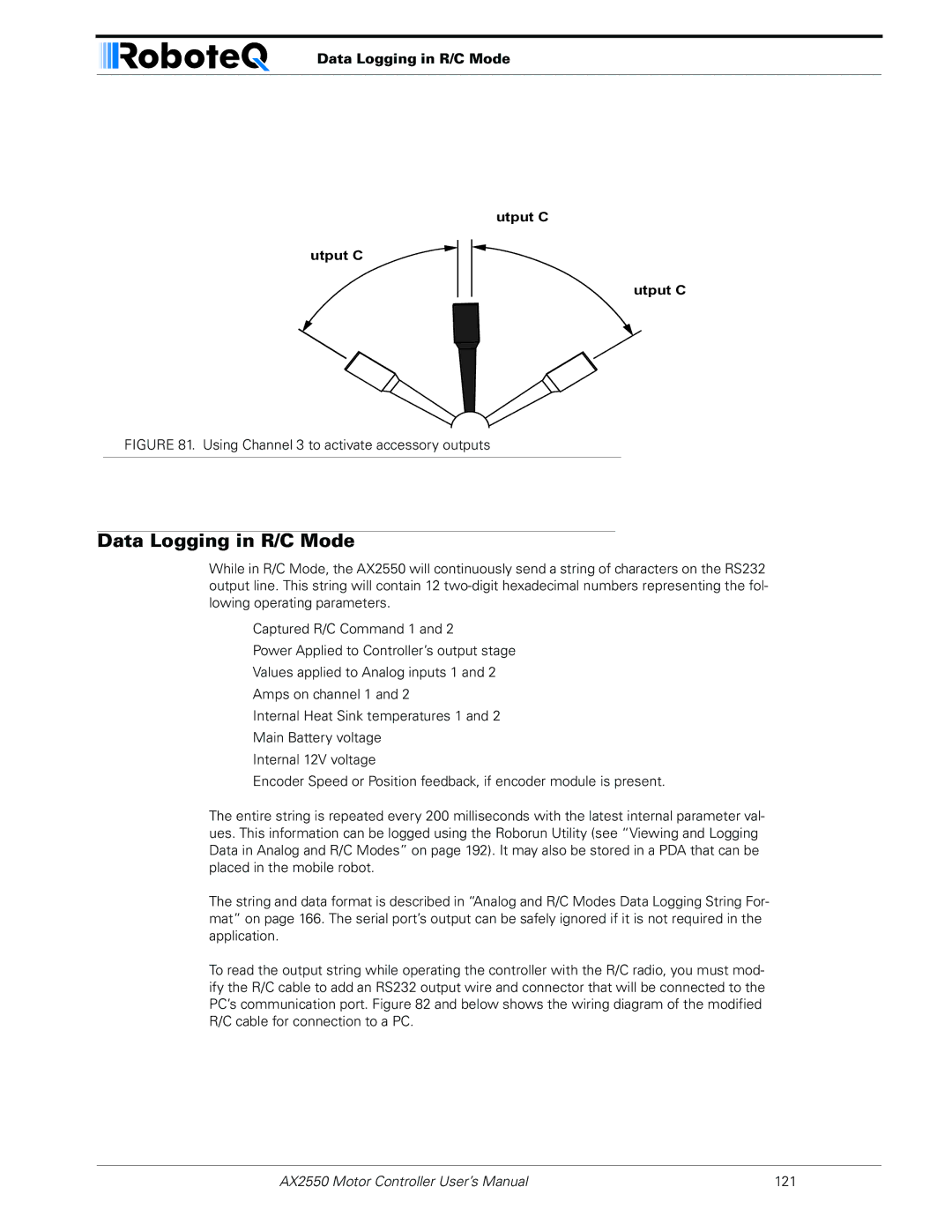 RoboteQ AX2850 user manual Data Logging in R/C Mode 