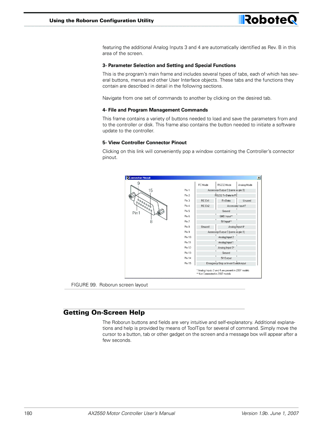 RoboteQ AX2850 user manual Getting On-Screen Help, Parameter Selection and Setting and Special Functions 