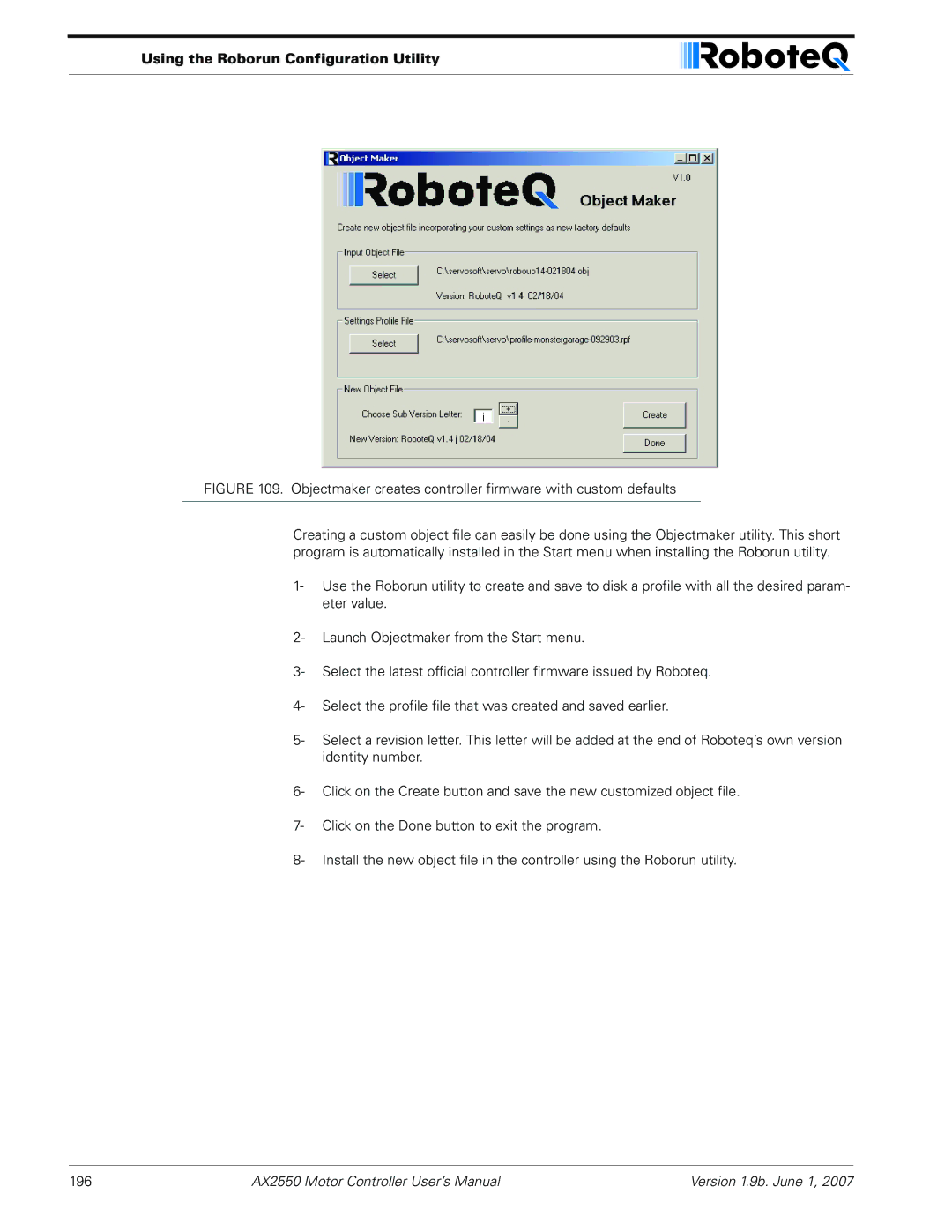 RoboteQ AX2850 user manual Objectmaker creates controller firmware with custom defaults 