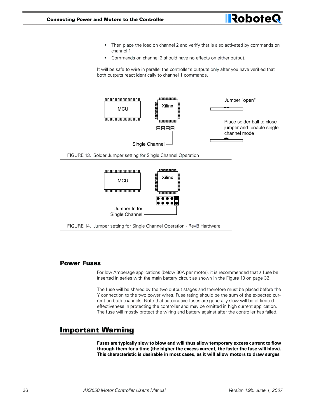 RoboteQ AX2850 user manual Power Fuses, Mcu 