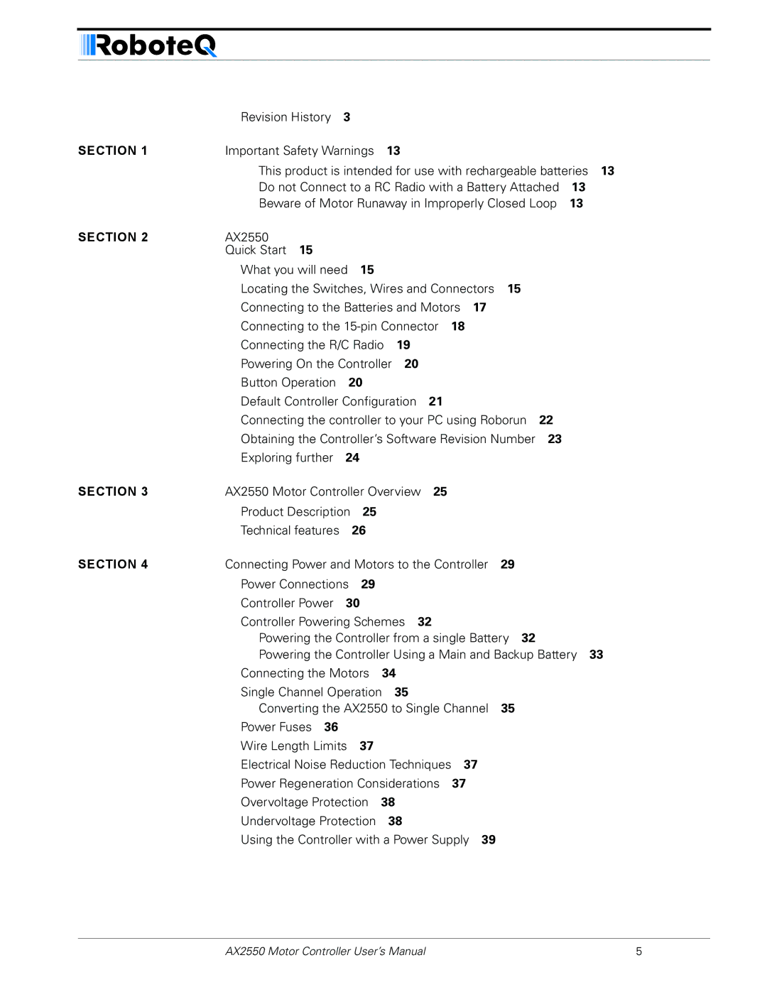 RoboteQ AX2850 user manual Section 