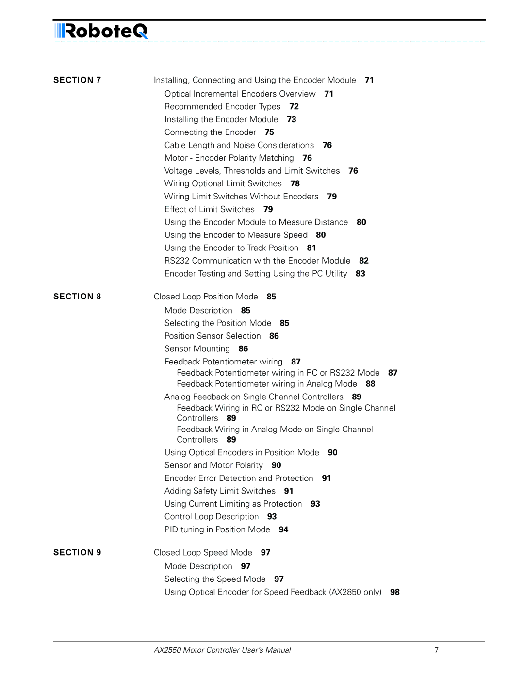 RoboteQ AX2850 user manual Installing, Connecting and Using the Encoder Module 