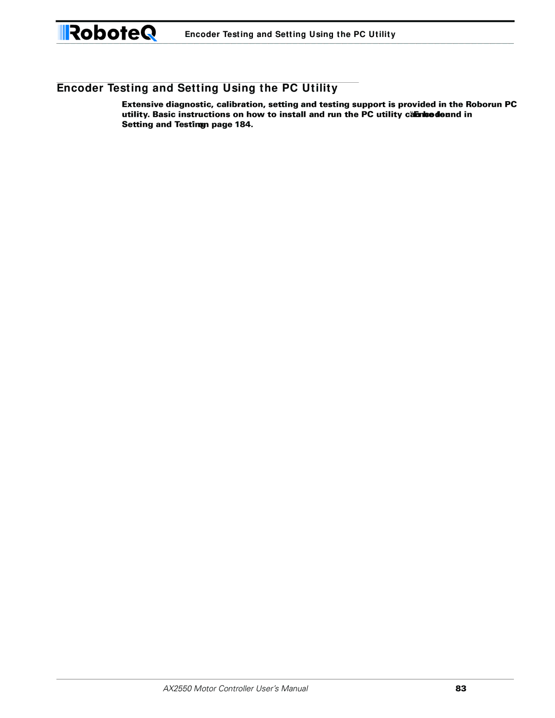 RoboteQ AX2850 user manual Encoder Testing and Setting Using the PC Utility 