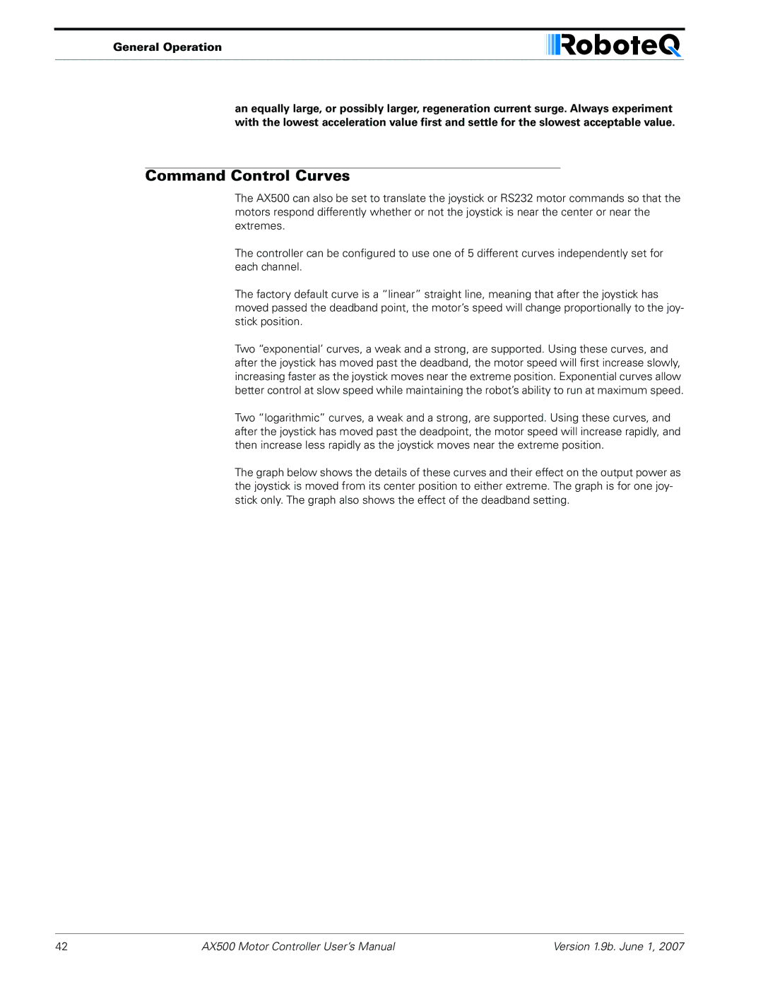 RoboteQ AX500 manual Command Control Curves 