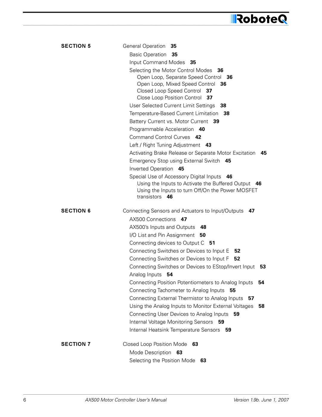 RoboteQ AX500 manual Section 