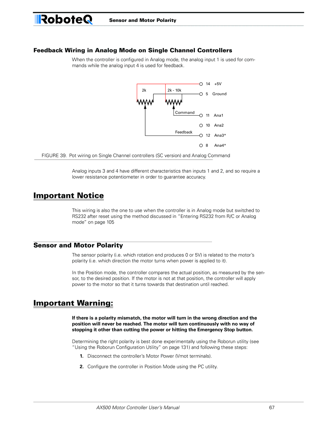 RoboteQ AX500 manual Sensor and Motor Polarity 