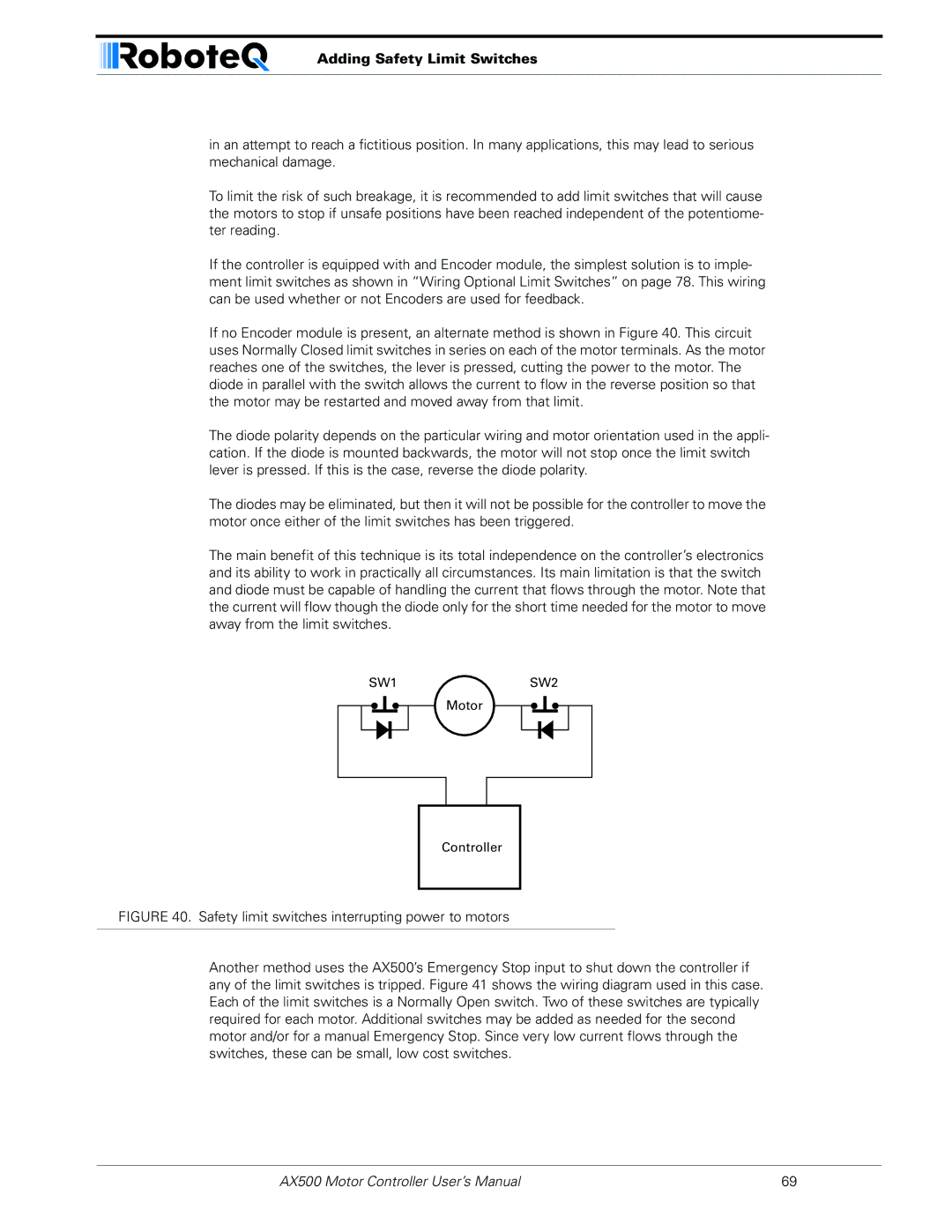 RoboteQ AX500 manual Adding Safety Limit Switches 