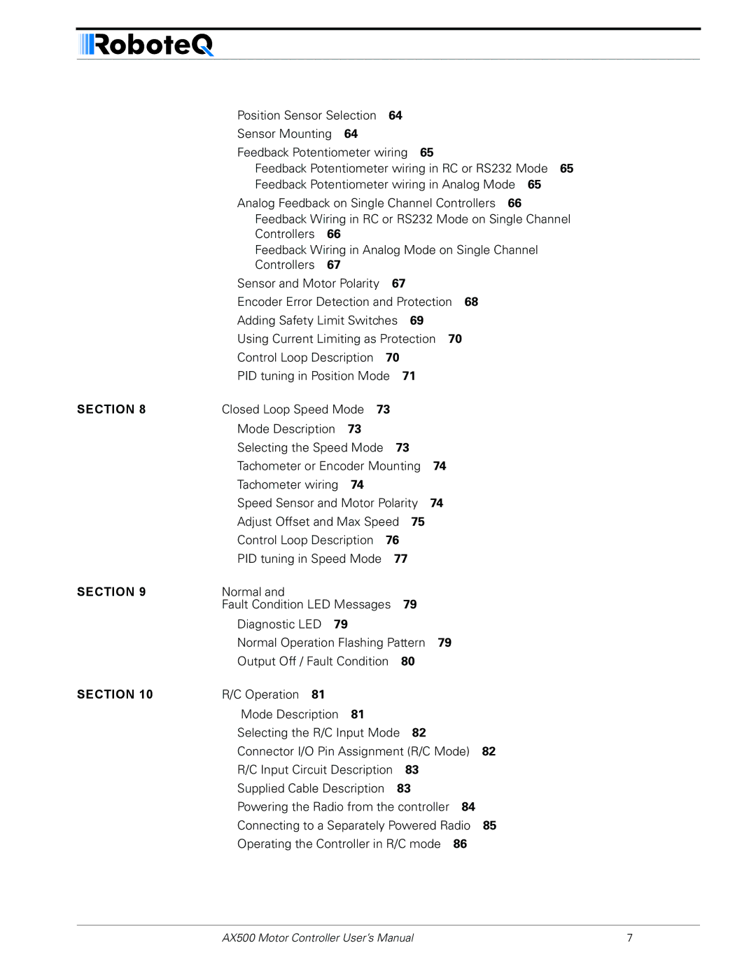 RoboteQ AX500 manual Section 