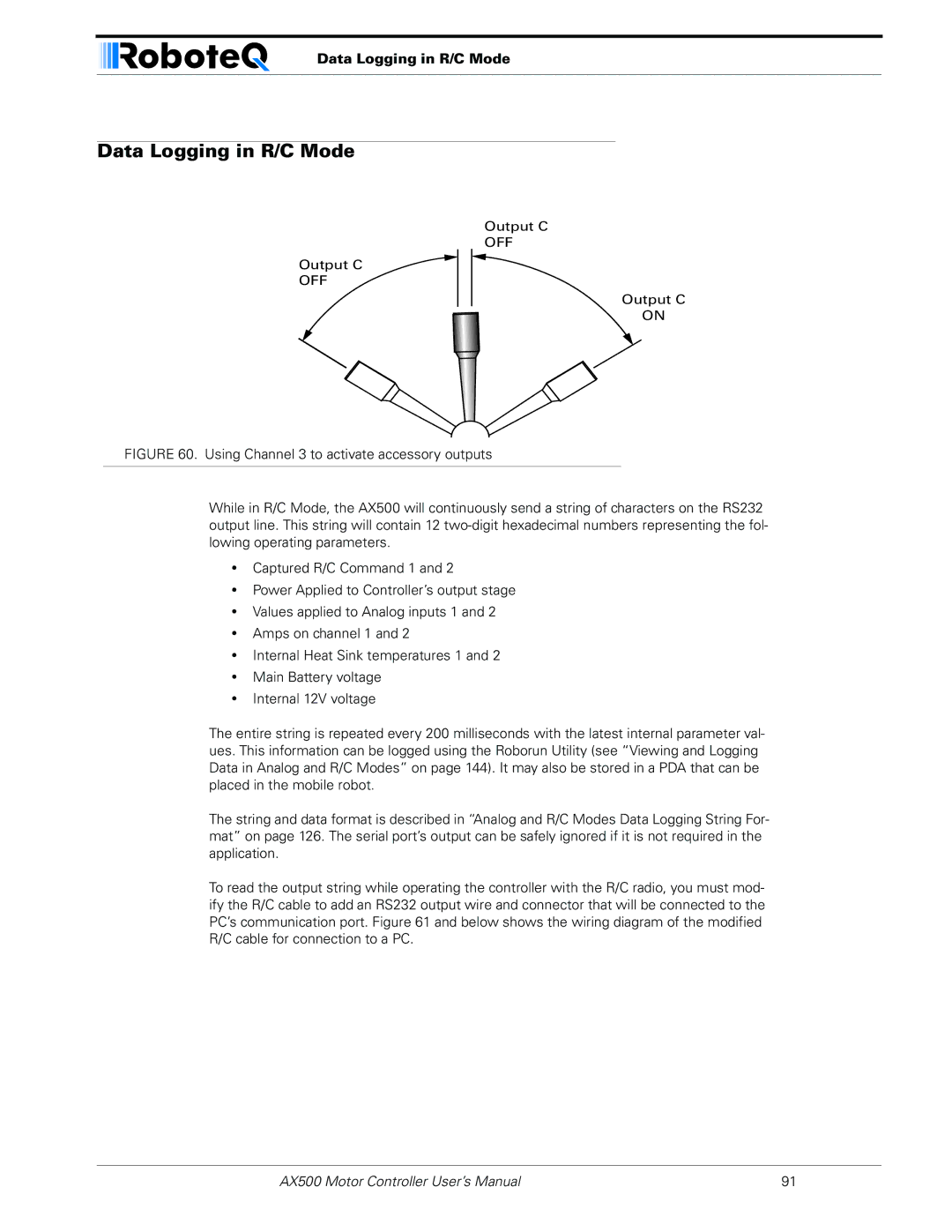 RoboteQ AX500 manual Data Logging in R/C Mode 