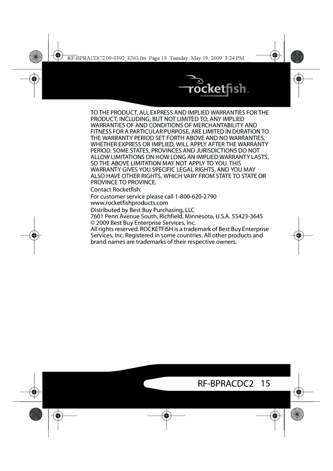 RocketFish RF-BPRACDC2 manual 