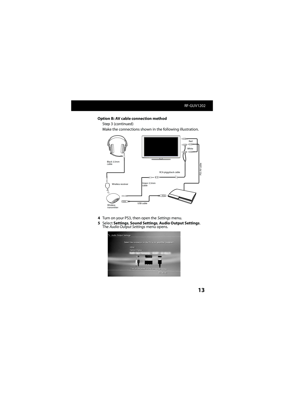 RocketFish RF-GUV1202 manual Option B AV cable connection method 