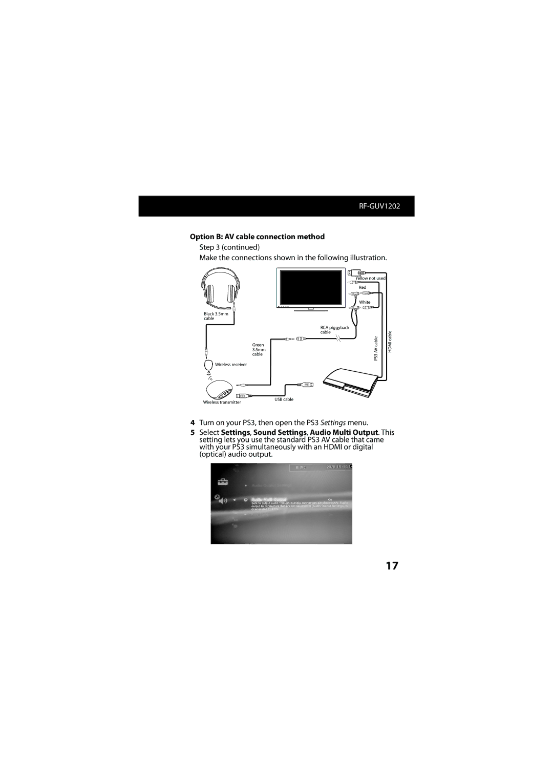 RocketFish RF-GUV1202 manual Turn on your PS3, then open the PS3 Settings menu 