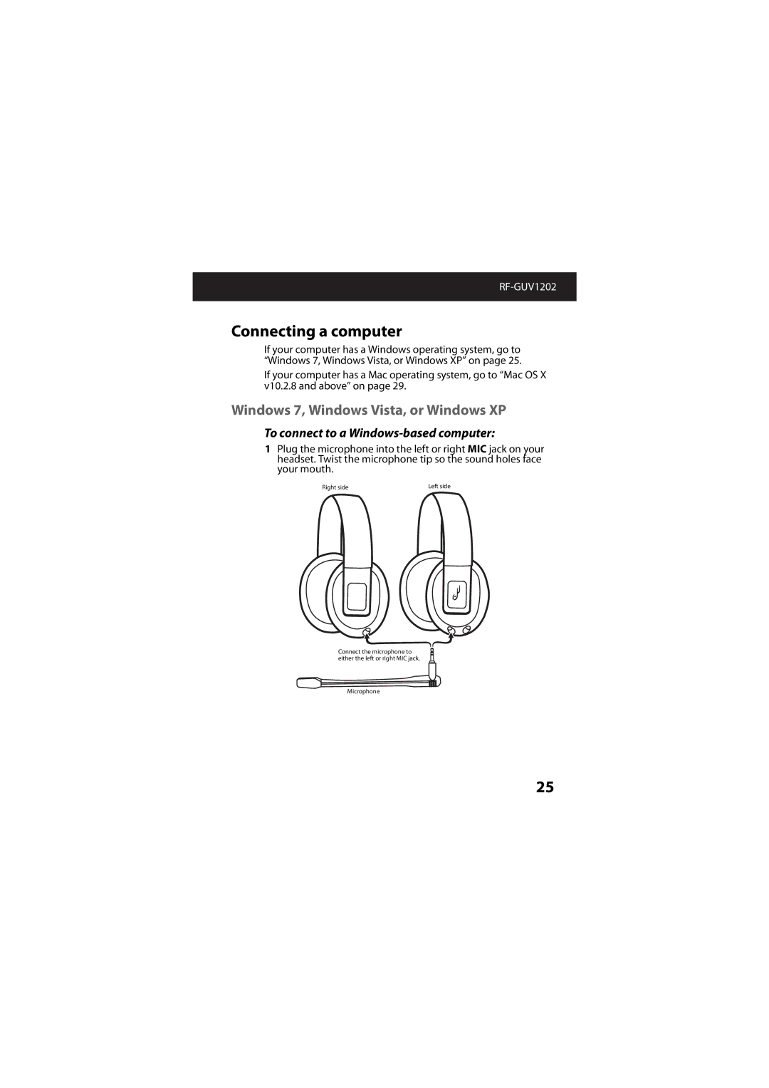 RocketFish RF-GUV1202 manual Connecting a computer, Windows 7, Windows Vista, or Windows XP 