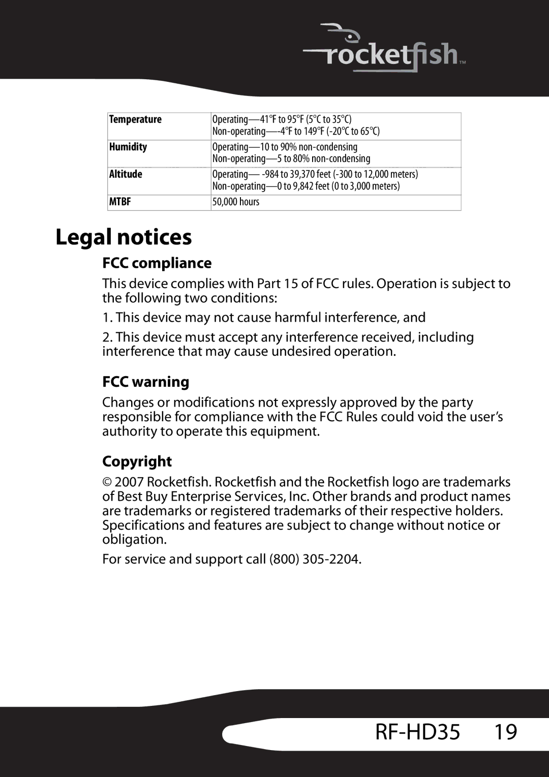 RocketFish RF-HD35 manual Legal notices, Altitude 