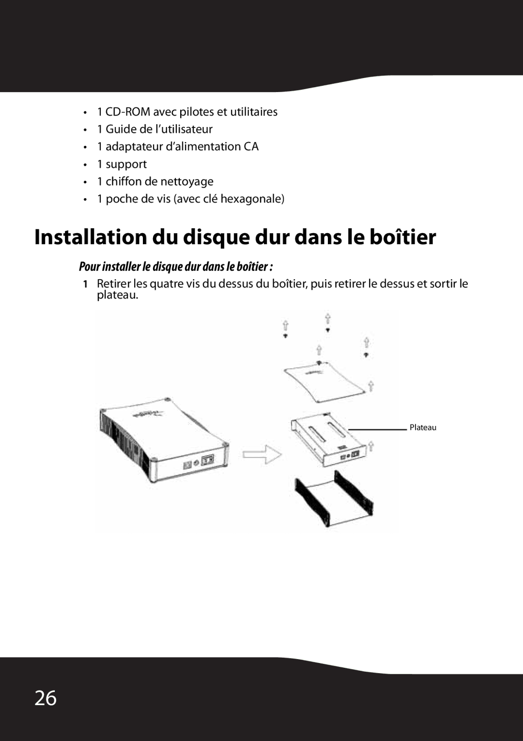 RocketFish RF-HD35 manual Installation du disque dur dans le boîtier, Pour installer le disque dur dans le boîtier 