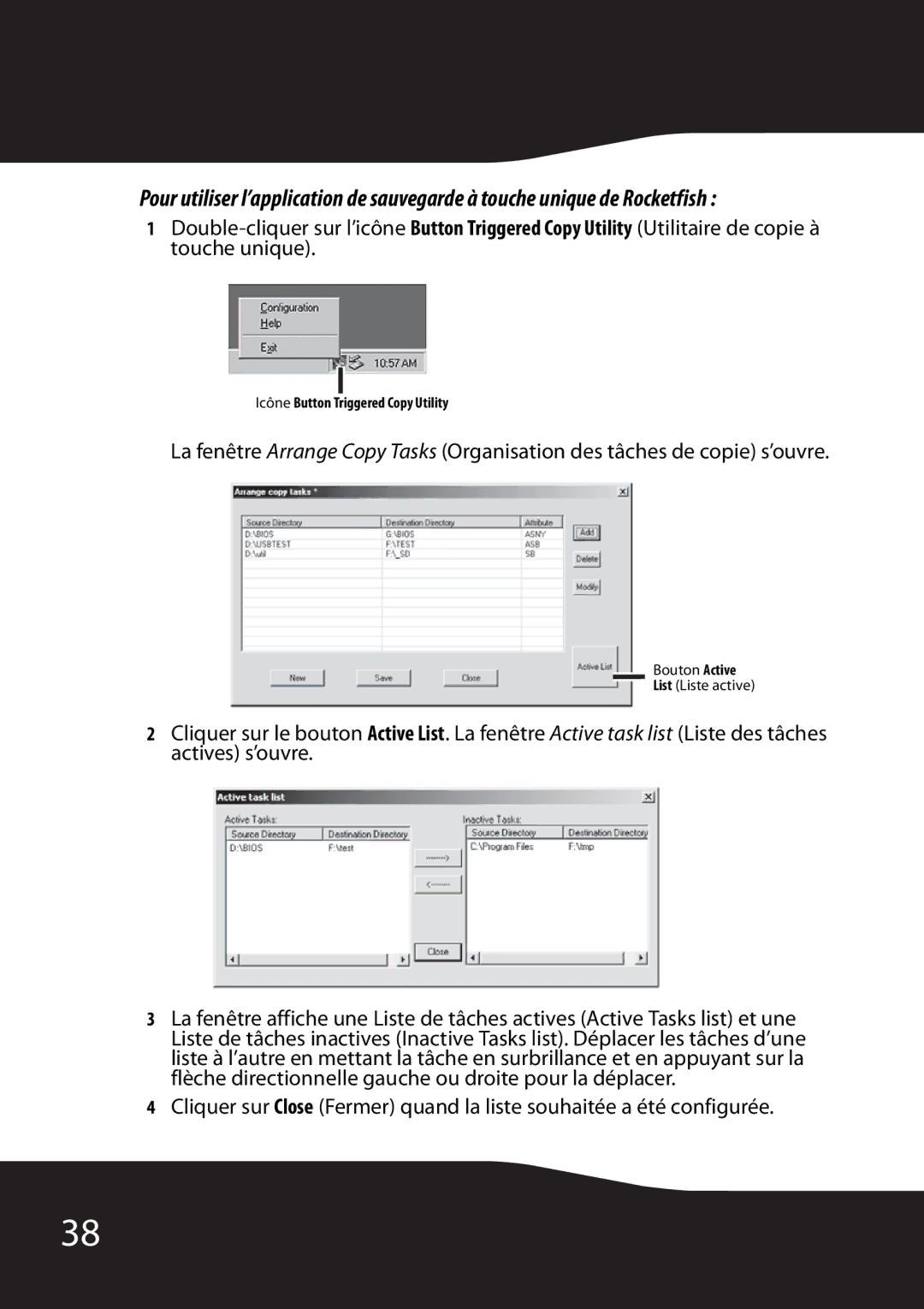 RocketFish RF-HD35 manual Bouton Active List Liste active 