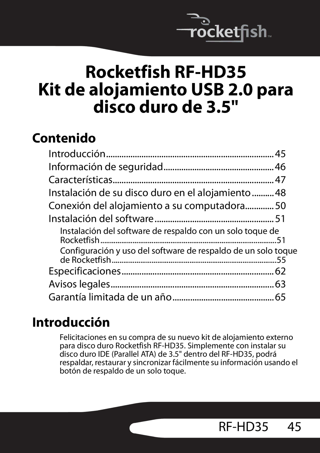 RocketFish RF-HD35 manual Contenido, Introducción 