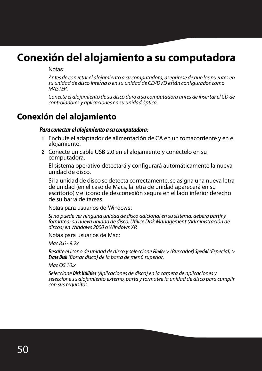 RocketFish RF-HD35 manual Conexión del alojamiento a su computadora, Para conectar el alojamiento a su computadora 