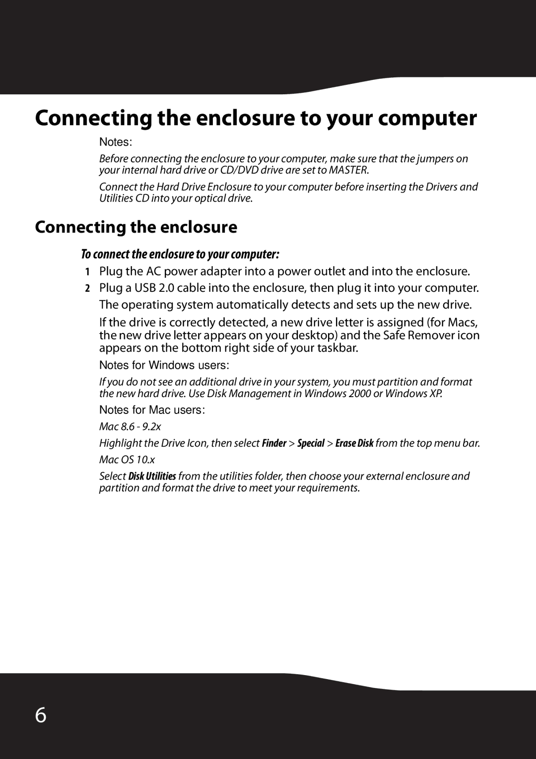 RocketFish RF-HD35 manual Connecting the enclosure to your computer, To connect the enclosure to your computer 