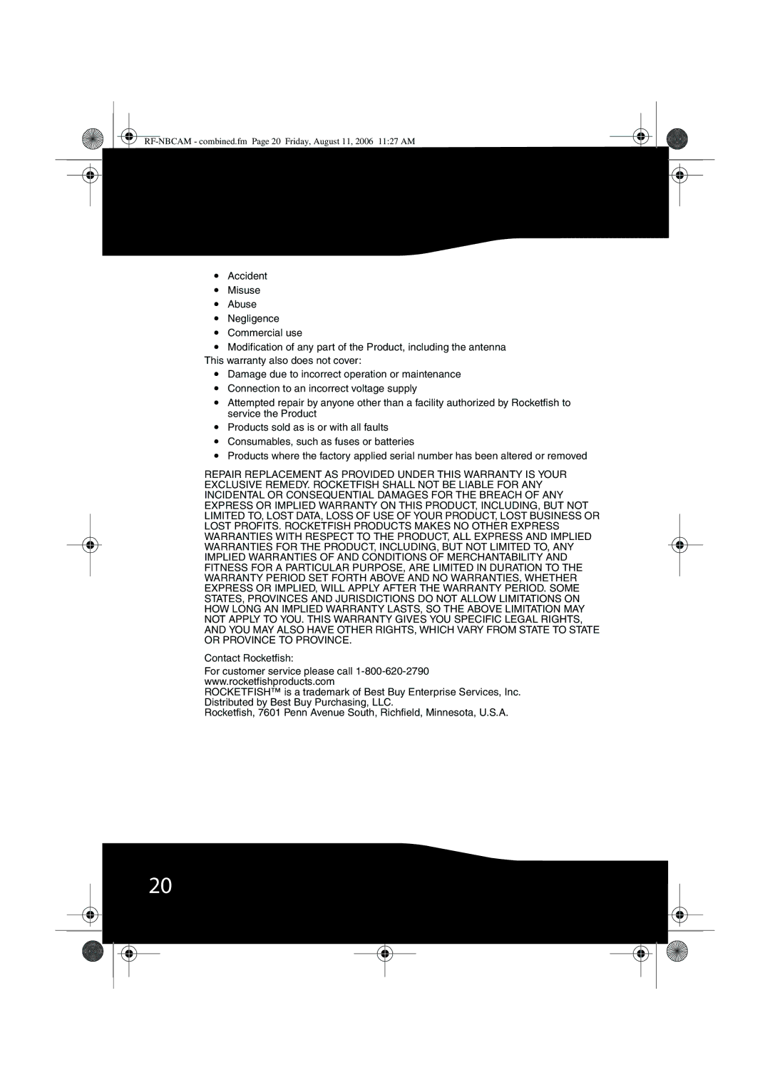 RocketFish RF-NBWEB manual RF-NBCAM combined.fm Page 20 Friday, August 11, 2006 1127 AM 