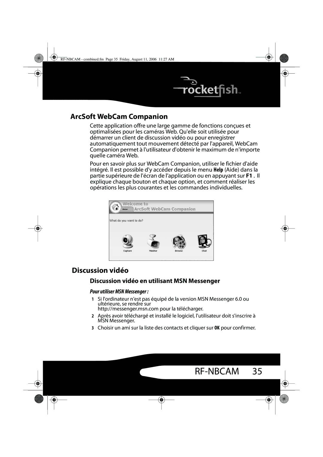 RocketFish RF-NBCAM, RF-NBWEB manual Discussion vidéo en utilisant MSN Messenger, Pour utiliser MSN Messenger 