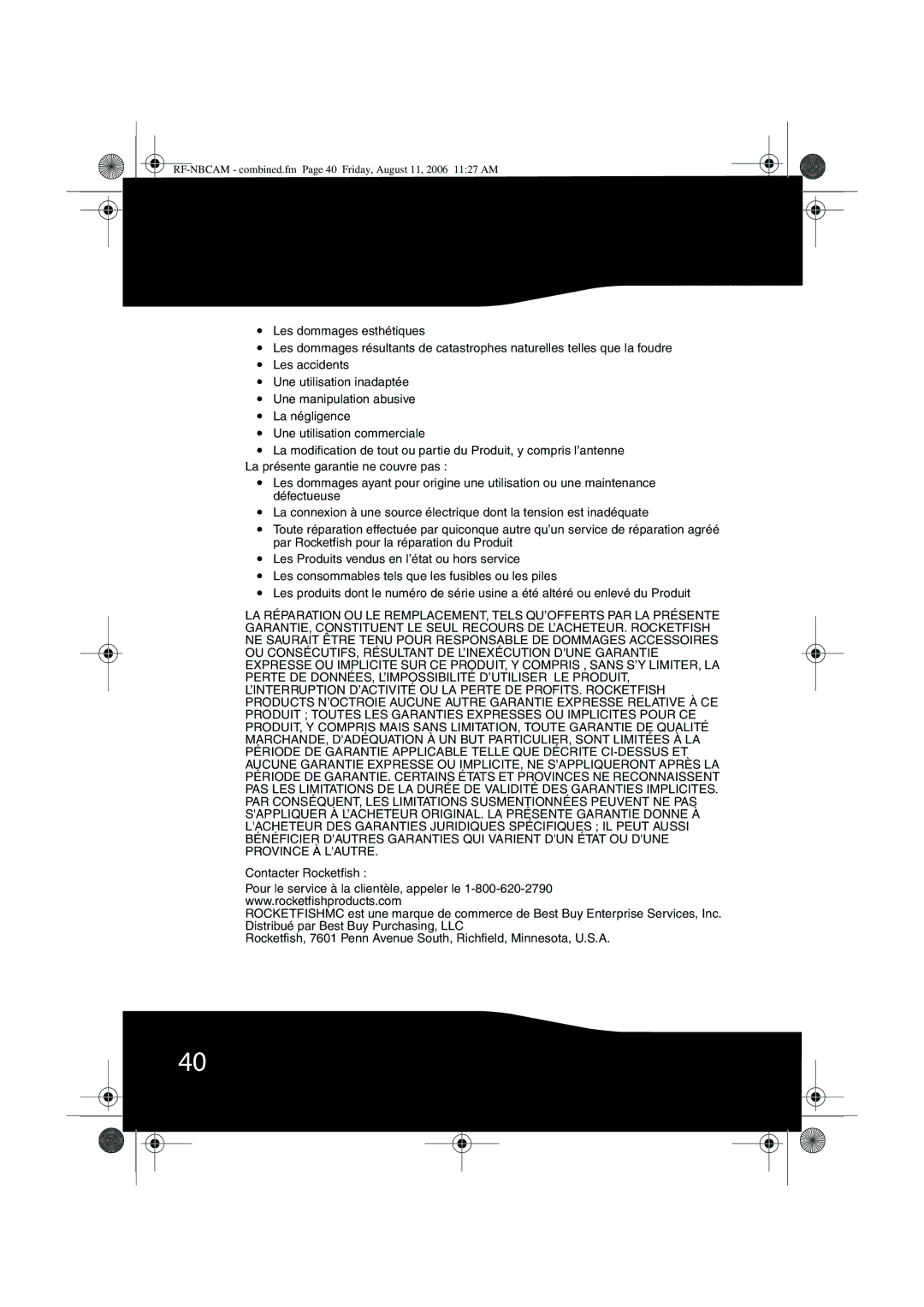 RocketFish RF-NBWEB manual RF-NBCAM combined.fm Page 40 Friday, August 11, 2006 1127 AM 