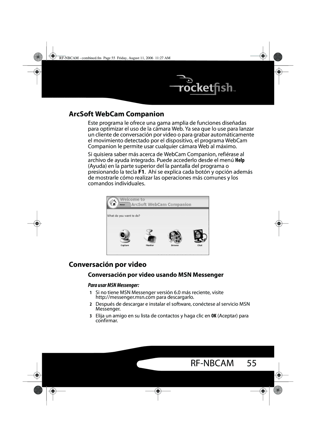 RocketFish RF-NBCAM, RF-NBWEB manual Conversación por video usando MSN Messenger, Para usar MSN Messenger 