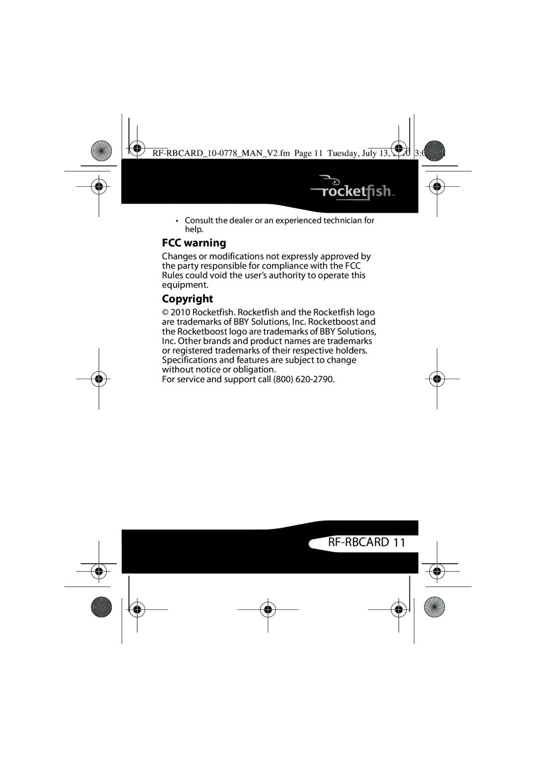 RocketFish RF-RBCARD manual FCC warning, Copyright 