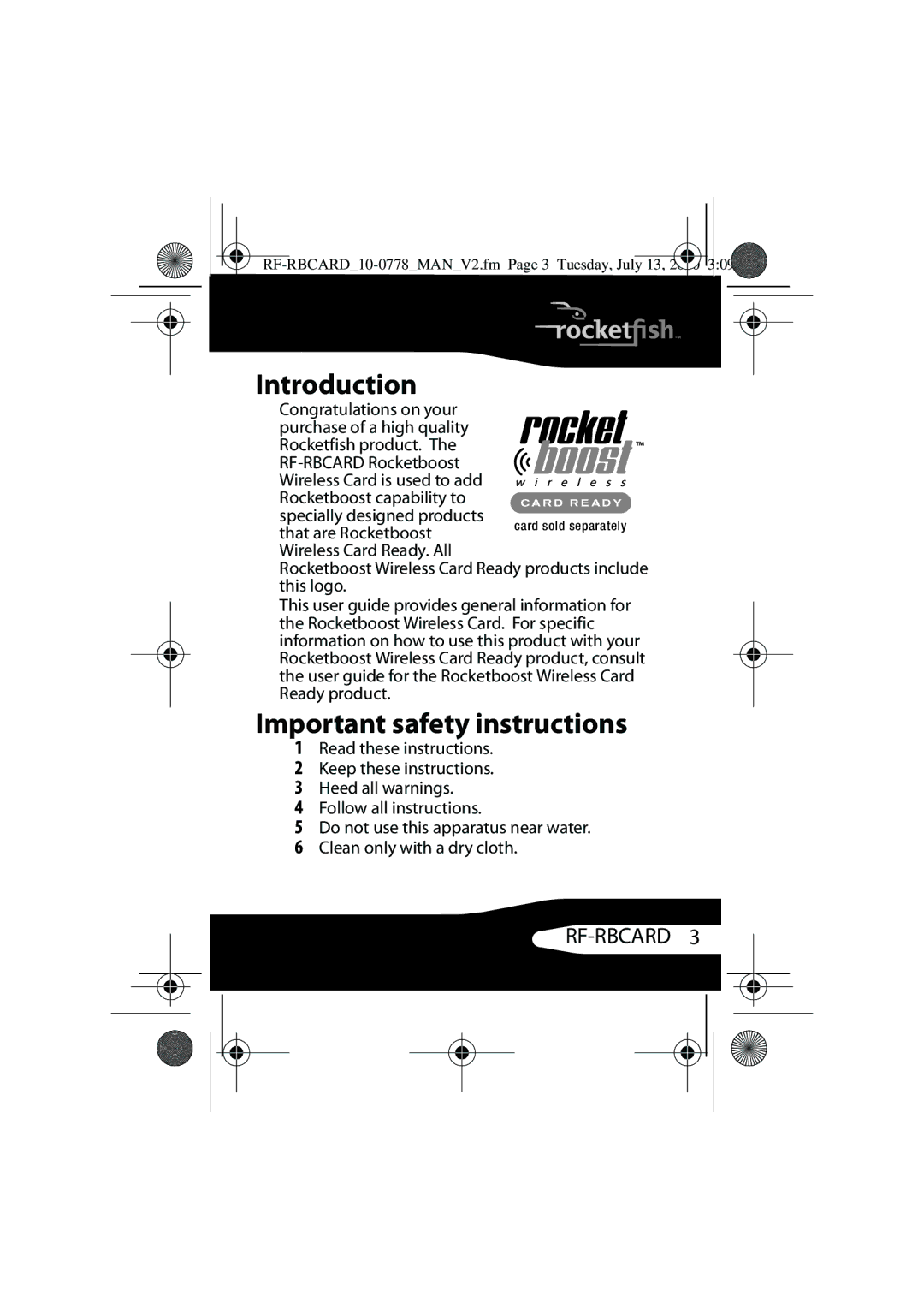 RocketFish RF-RBCARD manual Introduction, Important safety instructions, Congratulations on your purchase of a high quality 