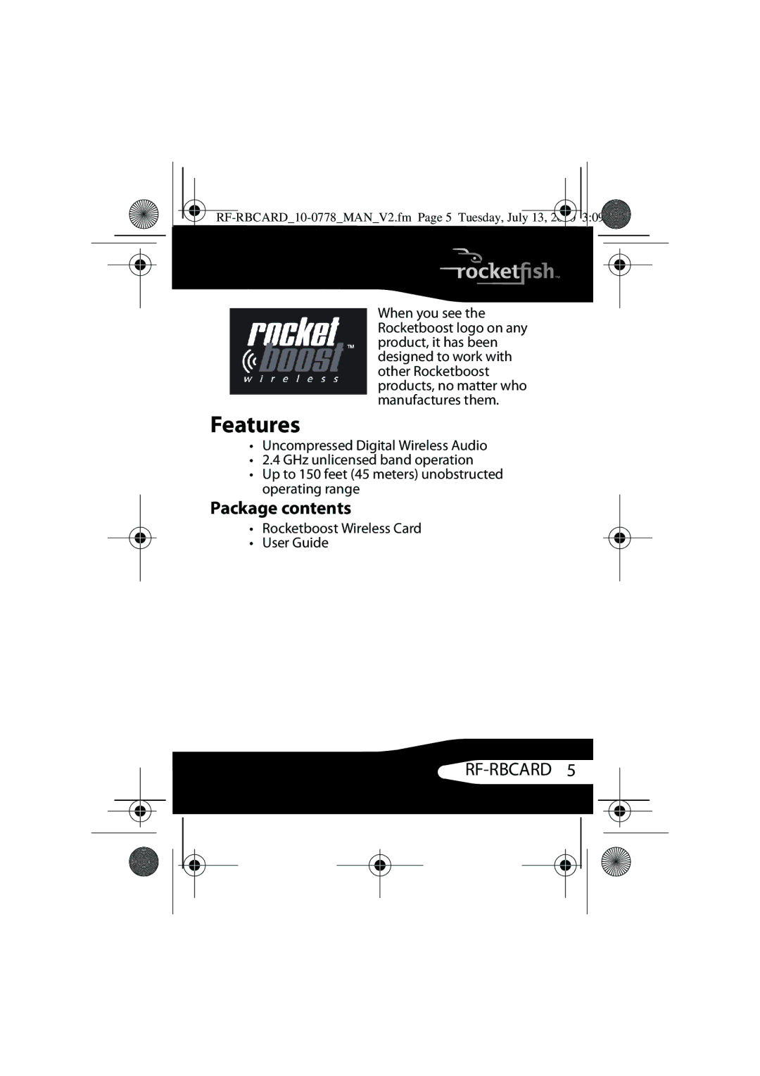 RocketFish RF-RBCARD manual Features, Package contents 