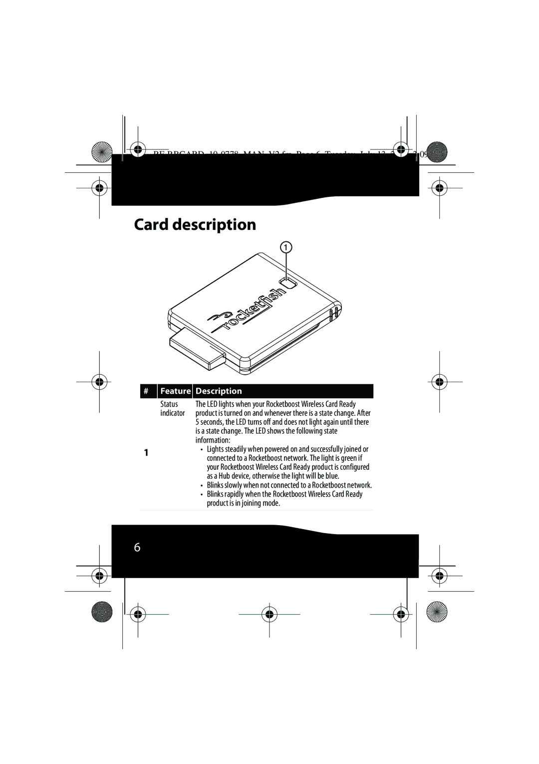 RocketFish RF-RBCARD manual Card description, Feature Description 