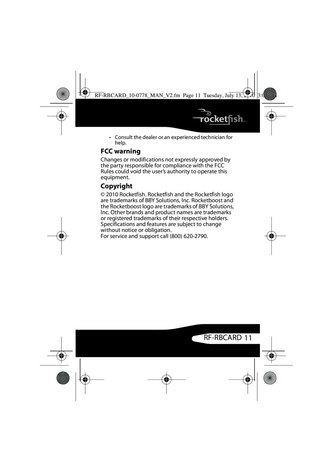 RocketFish RF-RBCARD manual FCC warning, Copyright, Rf-Rbcard 