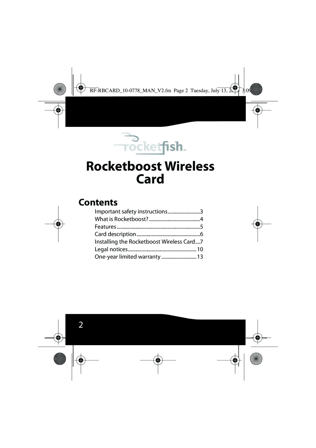 RocketFish Contents, Rocketboost Wireless Card, RF-RBCARD10-0778MANV2.fm Page 2 Tuesday, July 13, 2010 309 PM, Features 