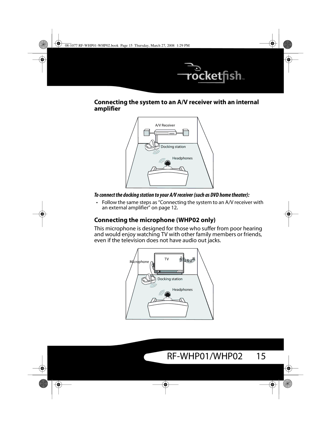 RocketFish RF-WHP02, RF-WHP01 manual Connecting the microphone WHP02 only 