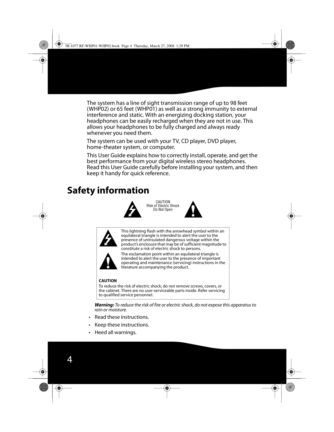 RocketFish RF-WHP01, RF-WHP02 manual Safety information 