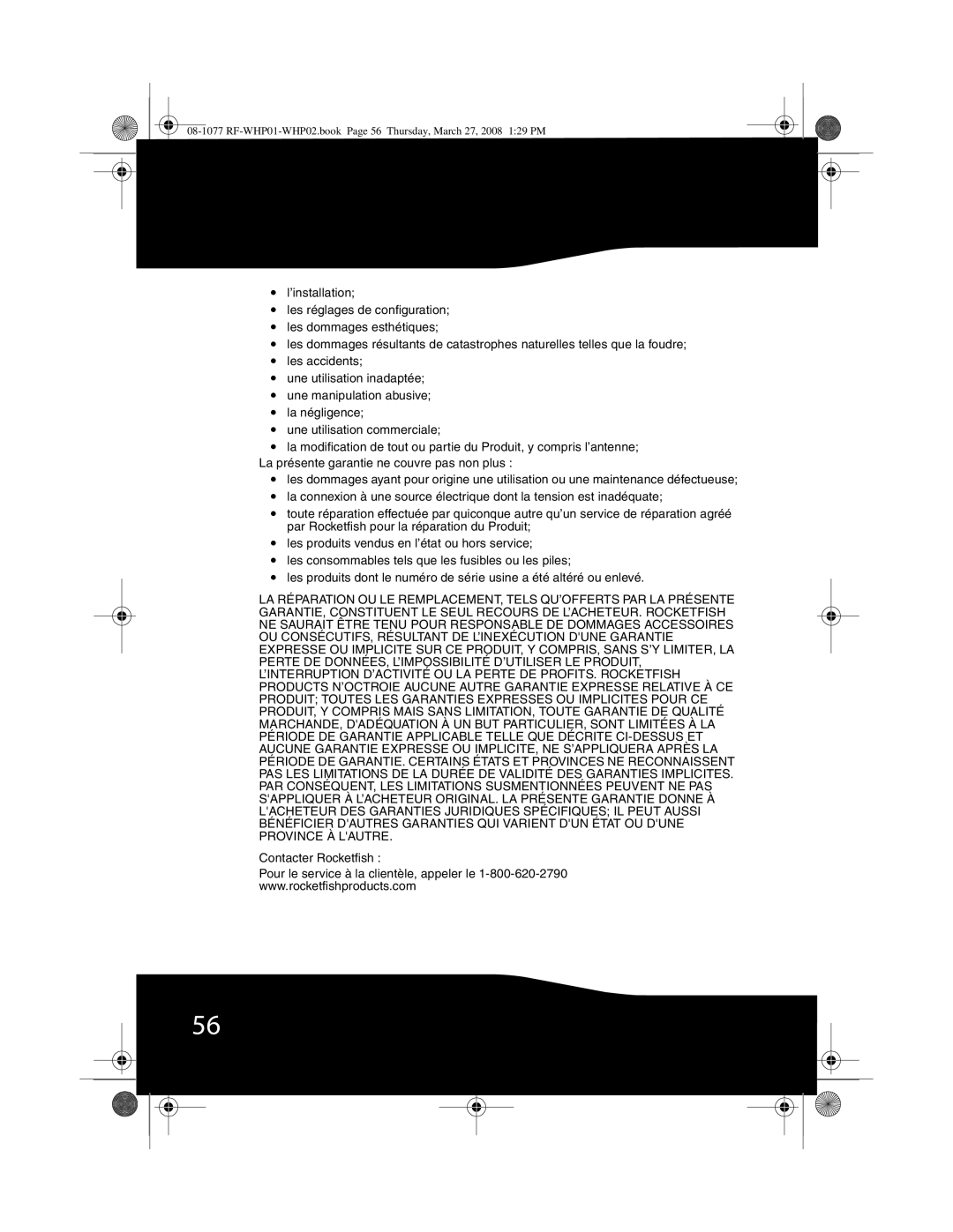 RocketFish RF-WHP02 manual RF-WHP01-WHP02.book Page 56 Thursday, March 27, 2008 129 PM 