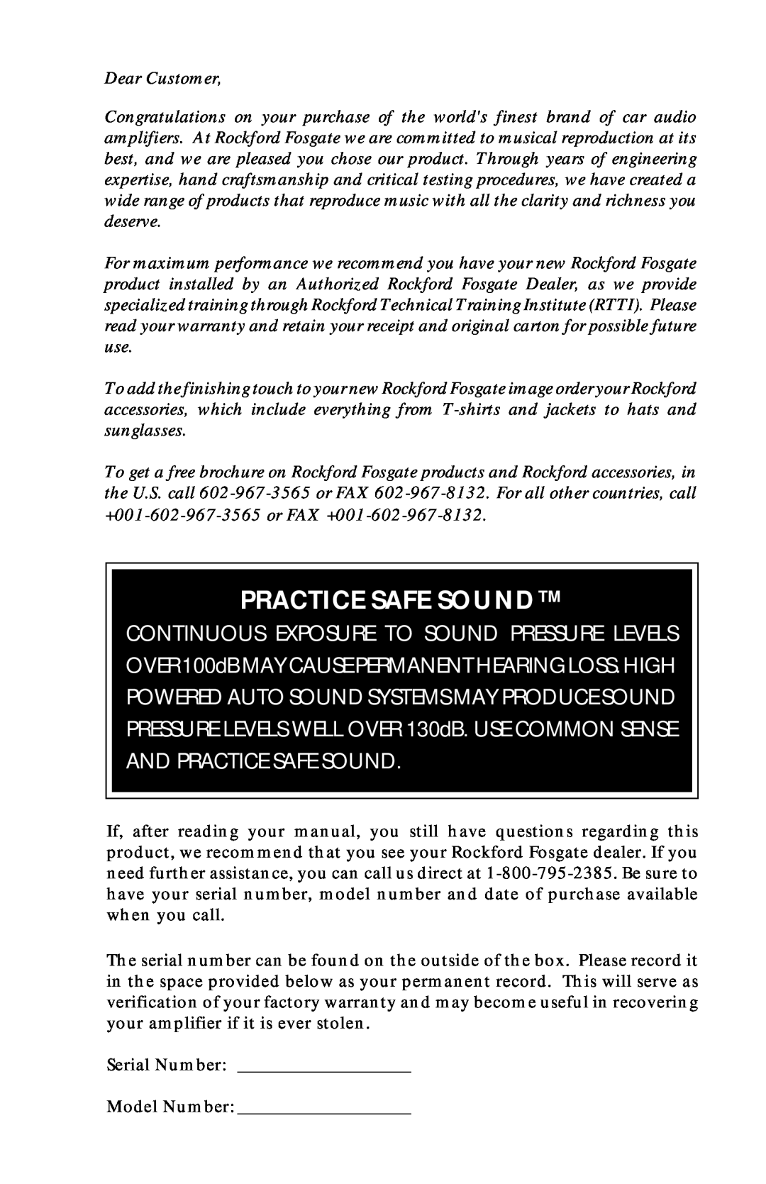 Rockford Fosgate 160X4, 240X4 operation manual Practice Safe Sound 