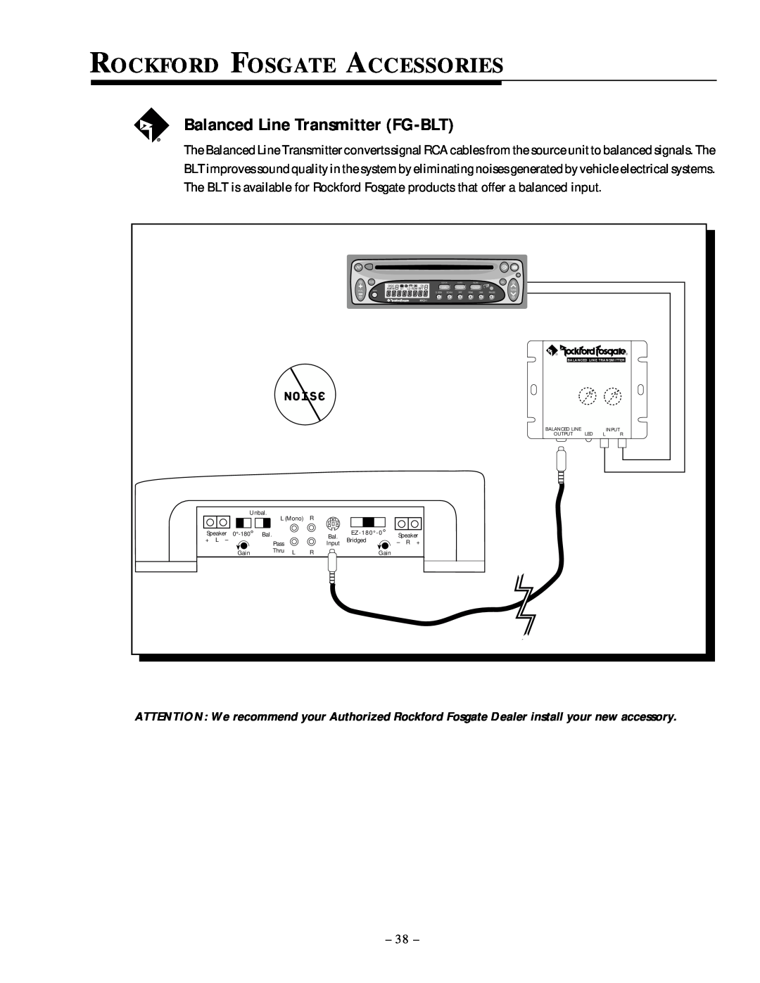 Rockford Fosgate 250.1 manual Rockford Fosgate Accessories, Noise, Balanced Line Transmitter FG-BLT 