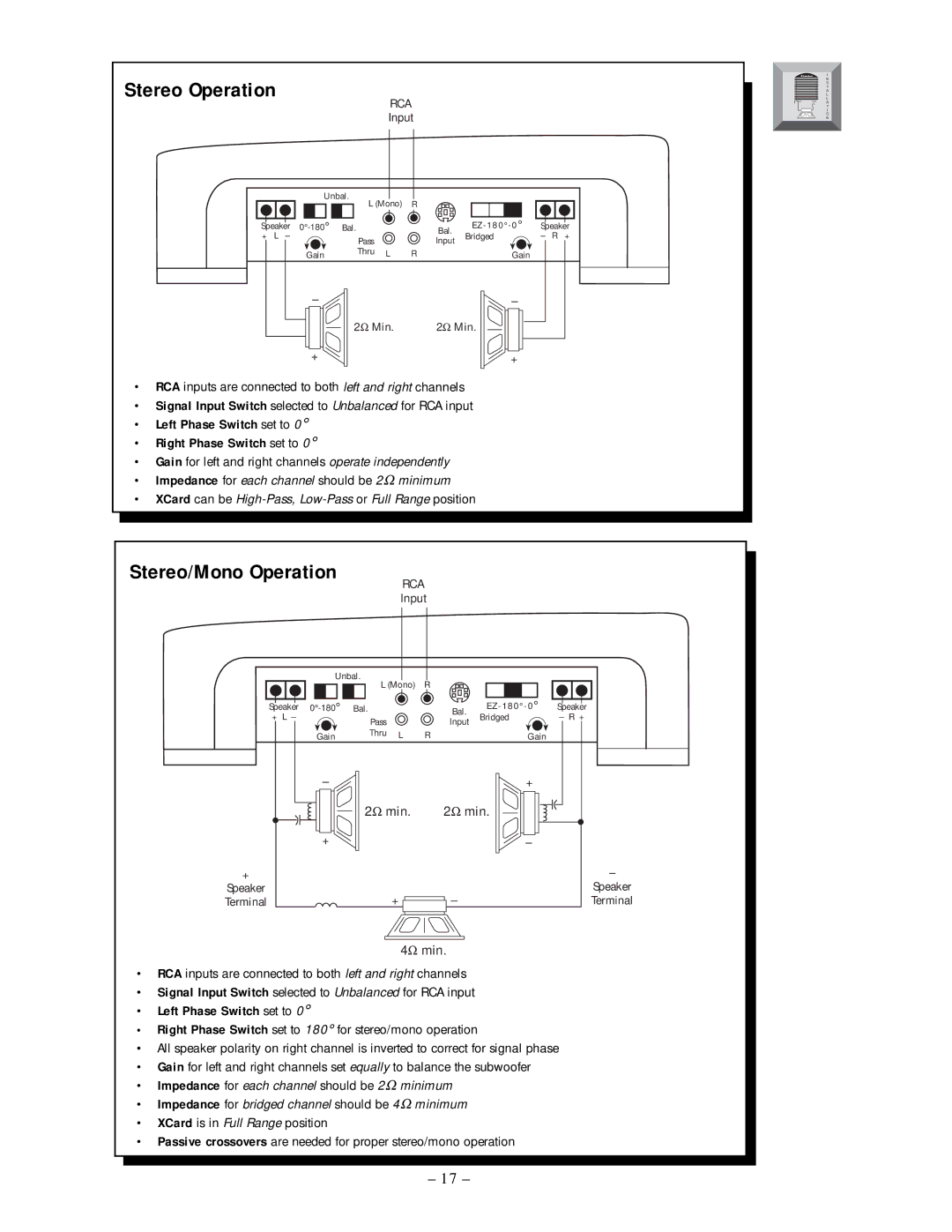 Rockford Fosgate 250.2 manual Stereo Operation, Stereo/Mono Operation 