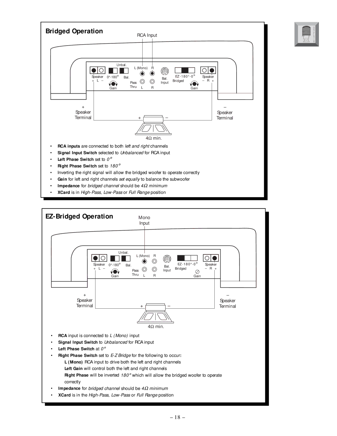 Rockford Fosgate 250.2 manual EZ-Bridged Operation 