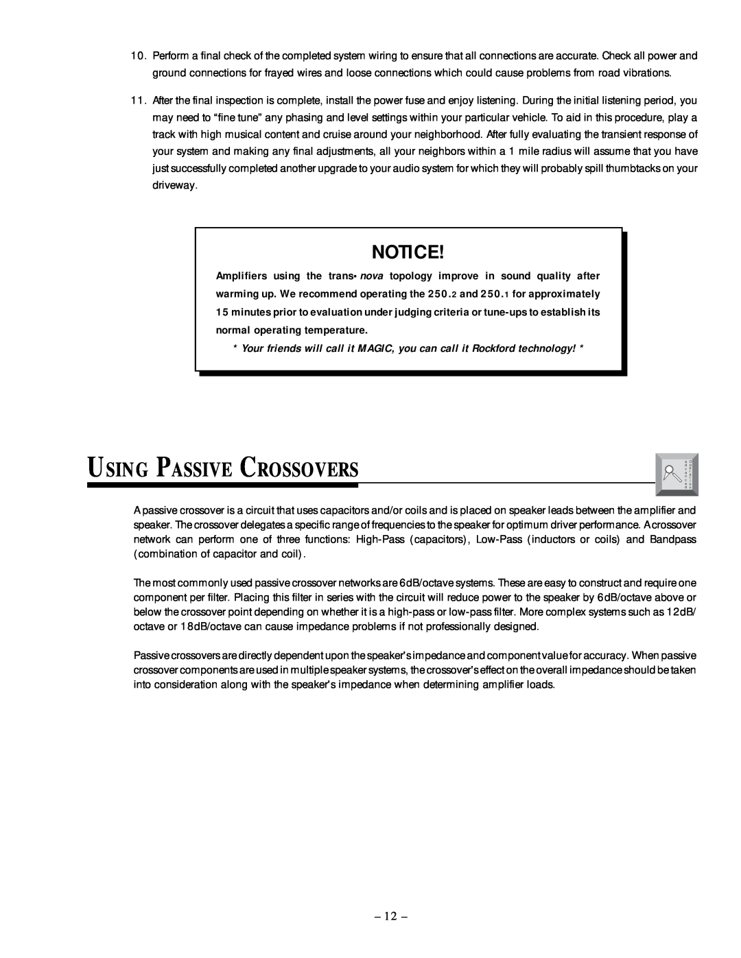 Rockford Fosgate 250.2 manual Using Passive Crossovers 