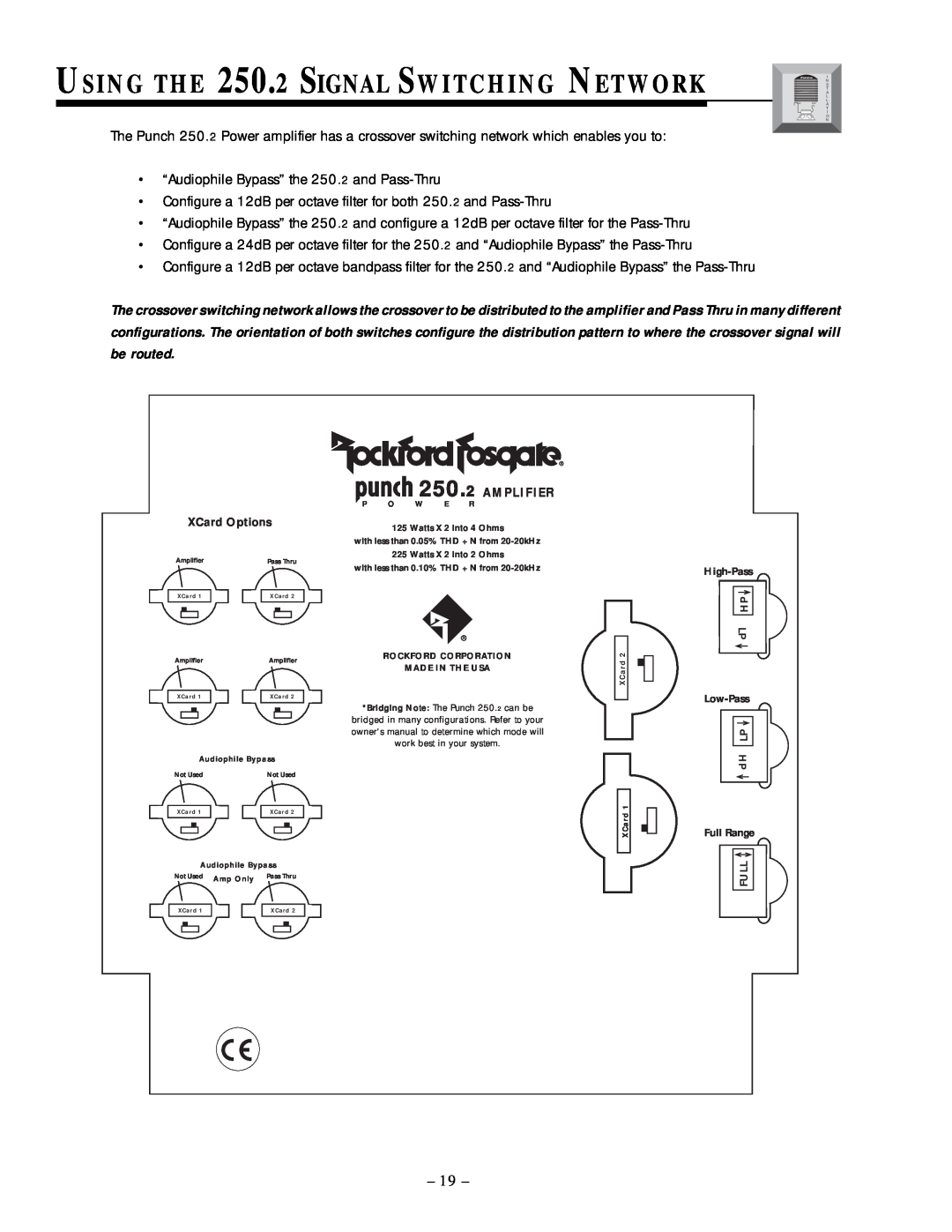 Rockford Fosgate manual USING THE 250.2 SIGNAL SWITCHING NETWORK 