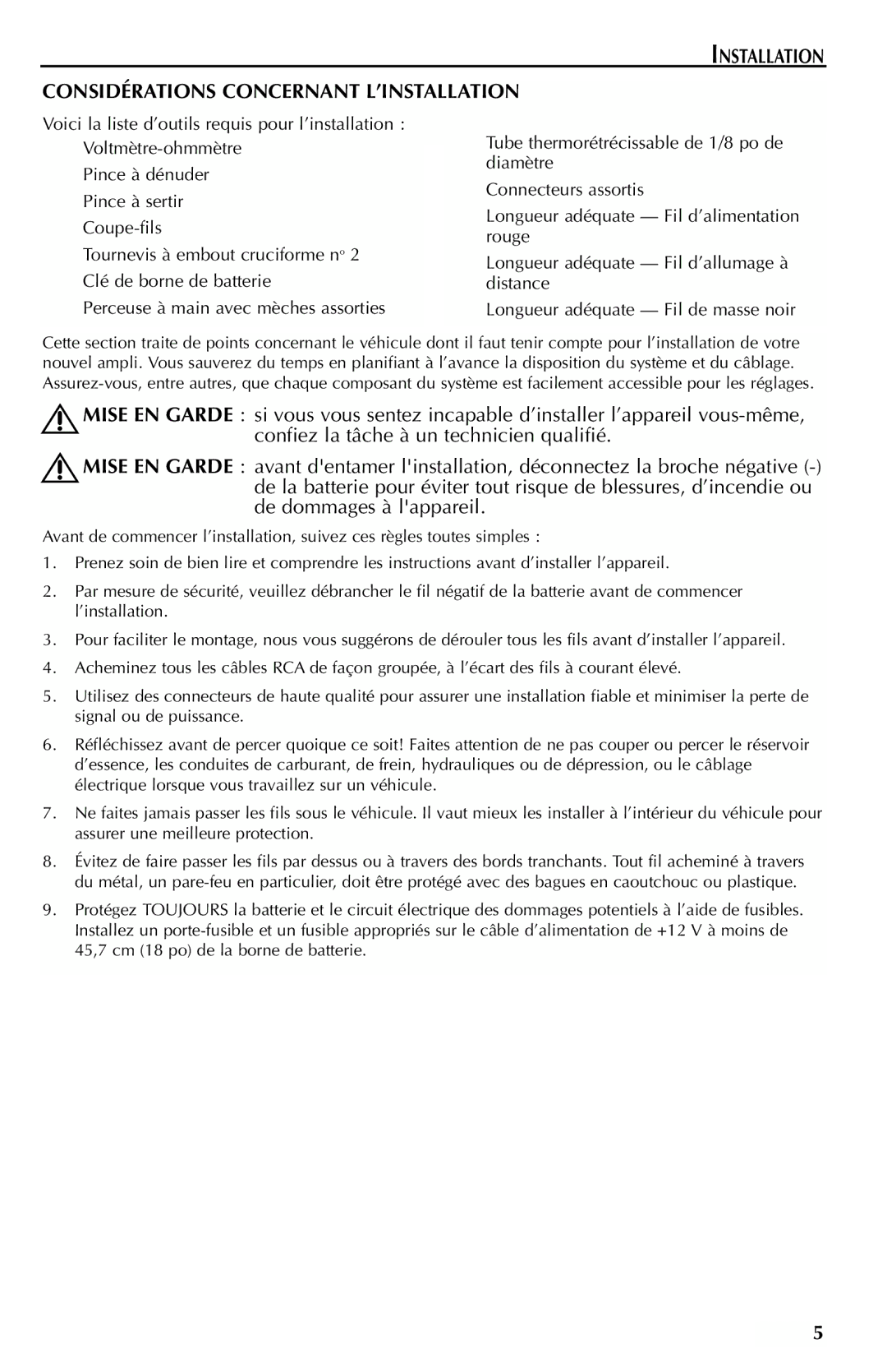 Rockford Fosgate 401SP, 301SP manual Installation Considérations Concernant L’INSTALLATION 