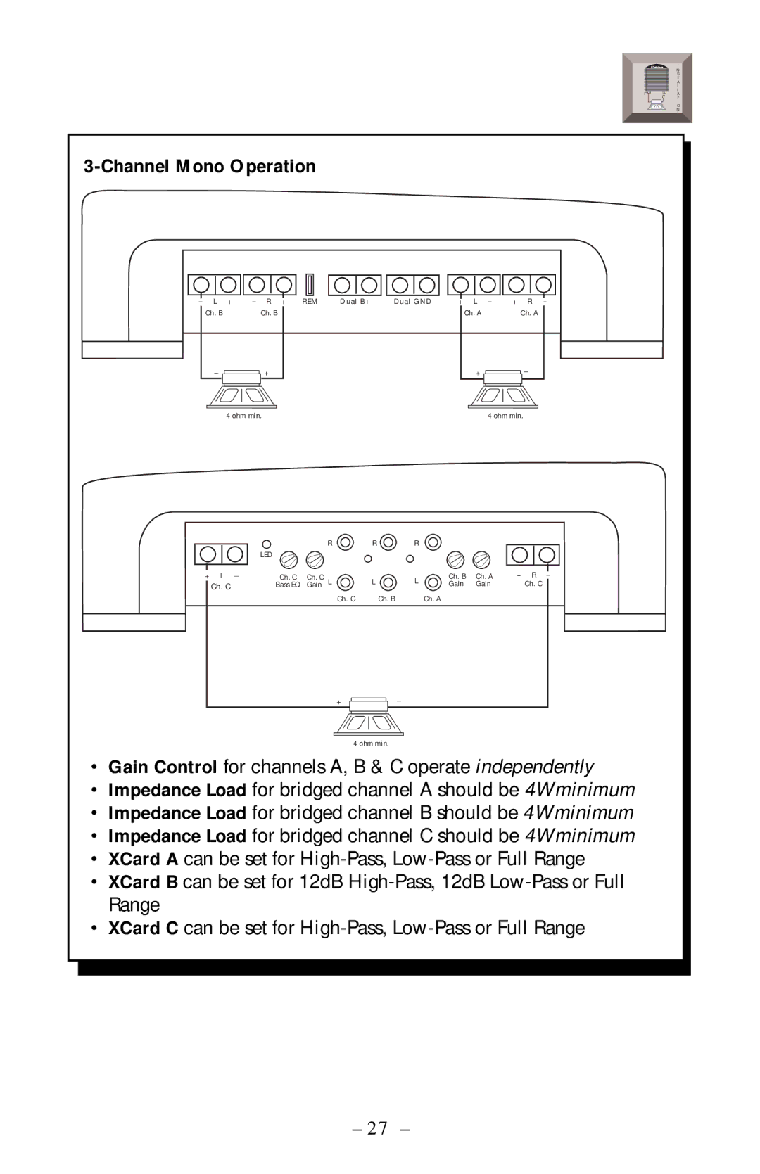 Rockford Fosgate 360.6 manual Channel Mono Operation 