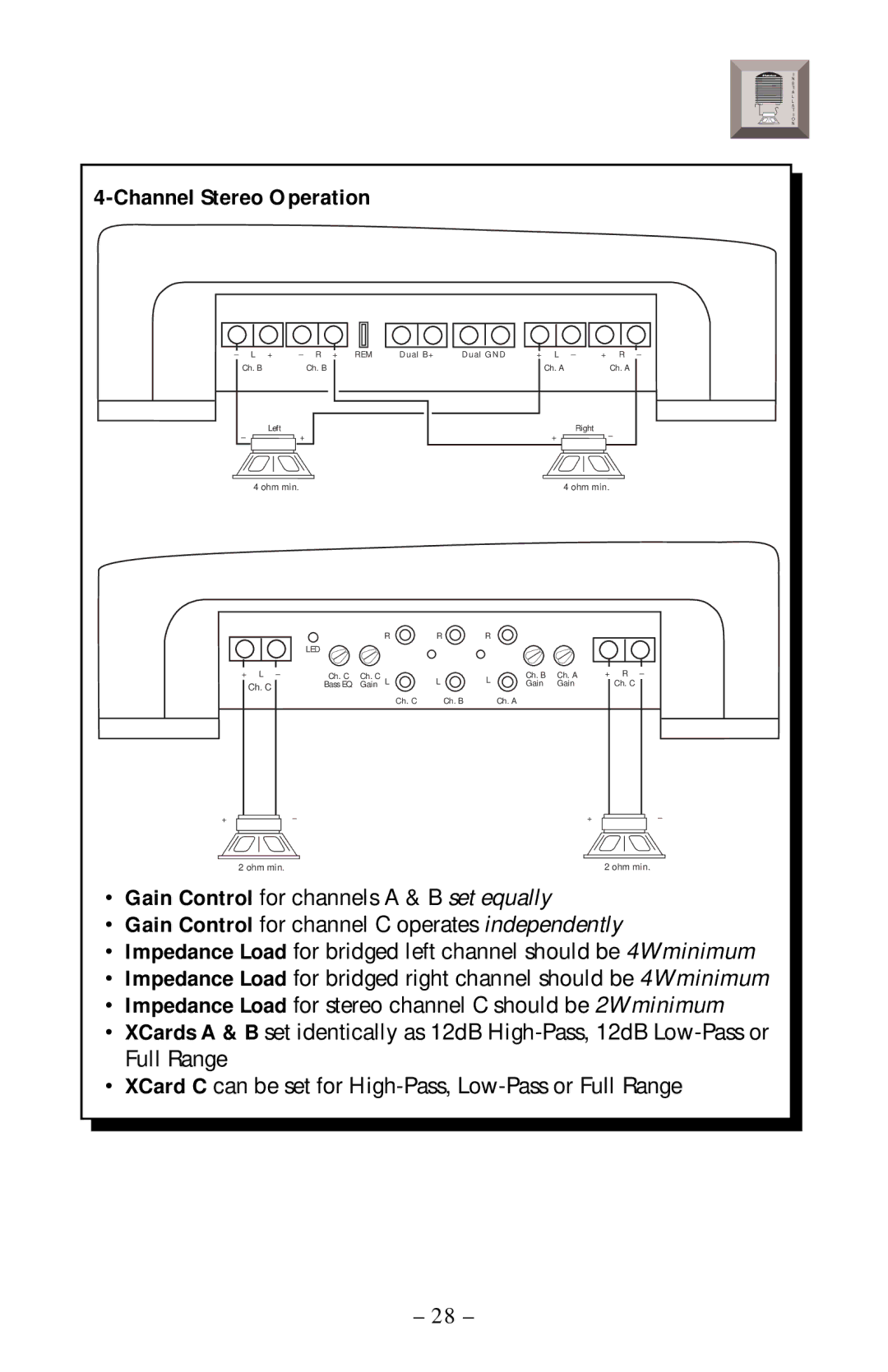 Rockford Fosgate 360.6 manual Channel Stereo Operation 