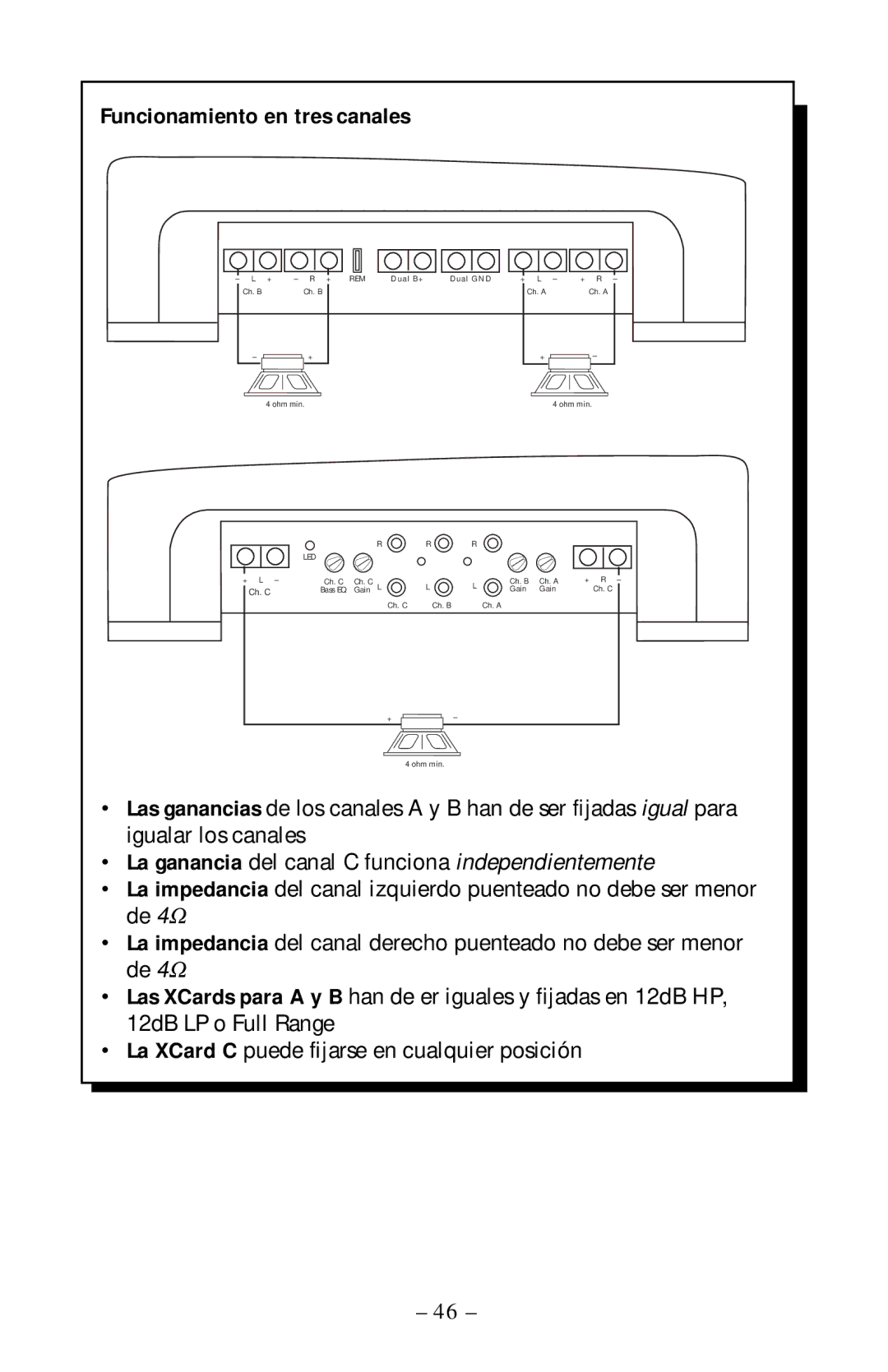 Rockford Fosgate 360.6 manual Funcionamiento en tres canales 