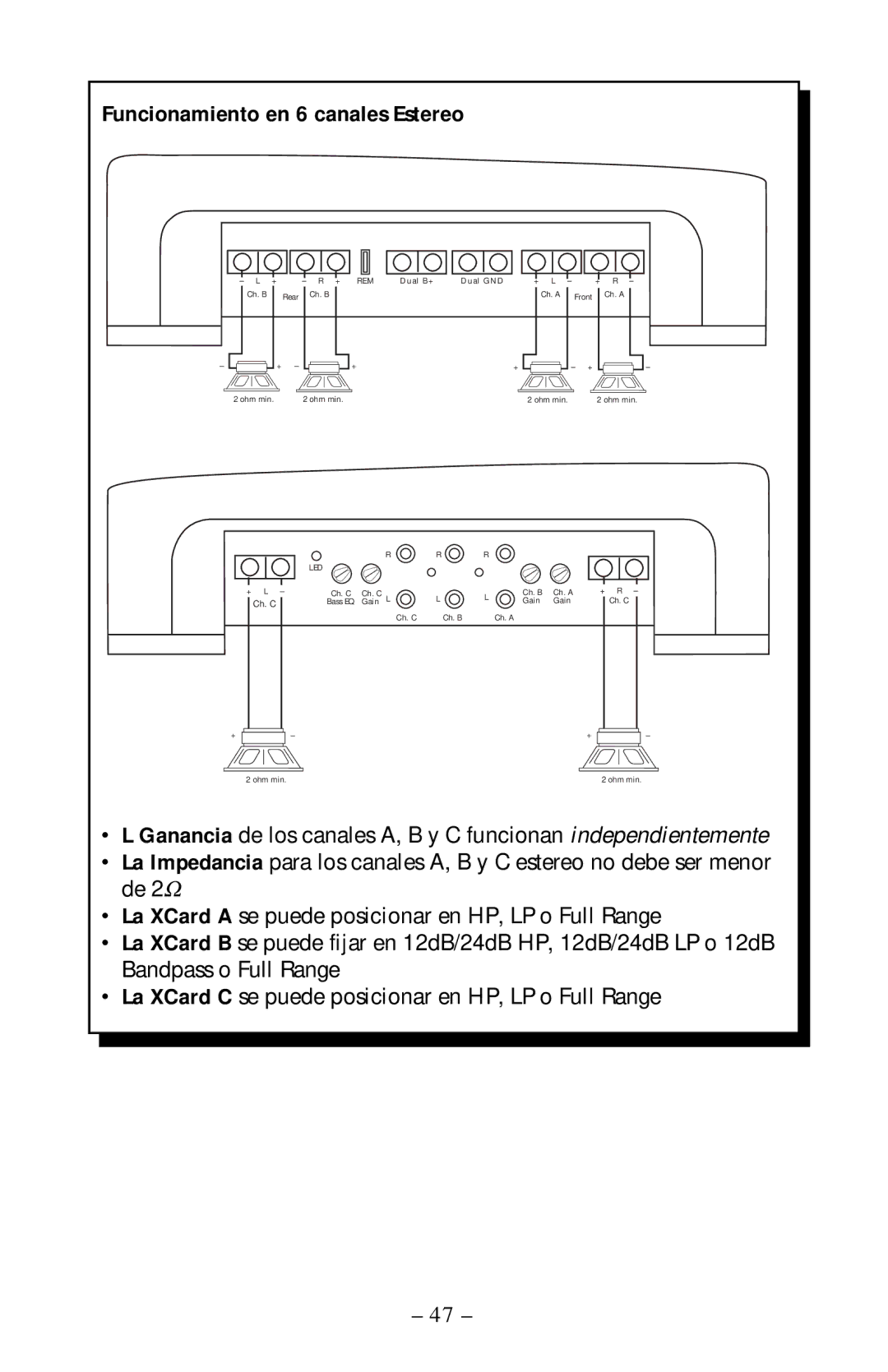 Rockford Fosgate 360.6 manual Funcionamiento en 6 canales Estereo 