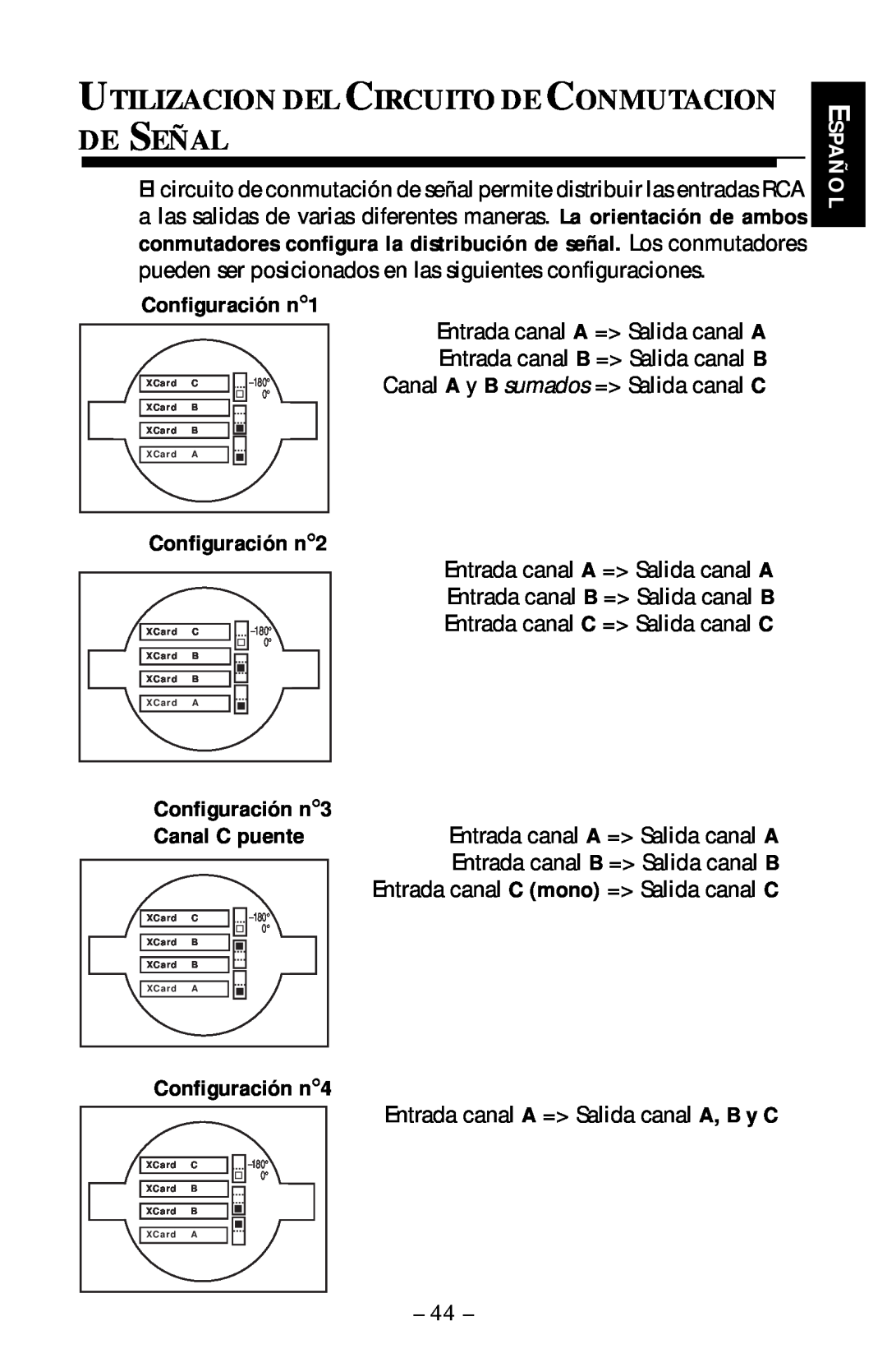 Rockford Fosgate 360.6 manual Utilizacion Del Circuito De Conmutacion De Señal, Configuración n1, Español, Configuración n2 